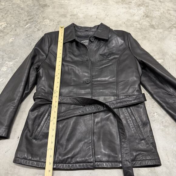 Rare Corvette Leather Belted Jacket Embroidered Button Black Jacket Large Womens - Picture 2 of 7